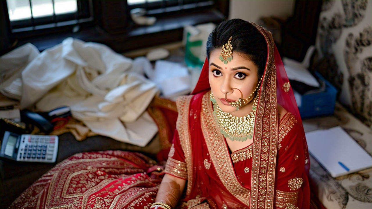 Traditional bridal jewellery set with necklace, earrings, and maang tikka.